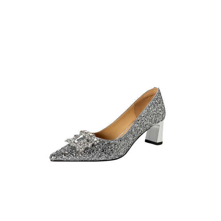 New Chunky - heel Rhinestone Square - strap Pumps - Babyvera