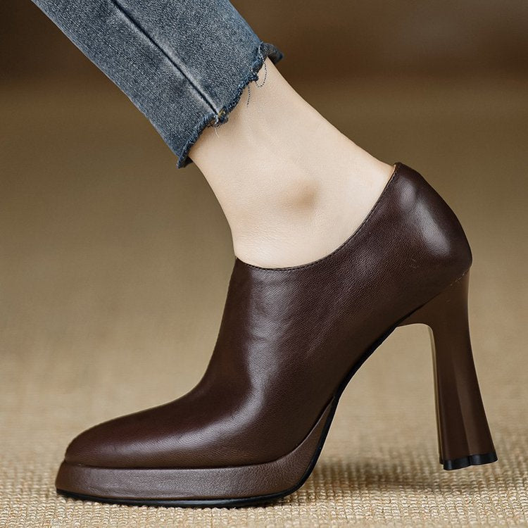 New Style Chunky - heeled Vintage Deep - toe Pumps With Zippers - Babyvera