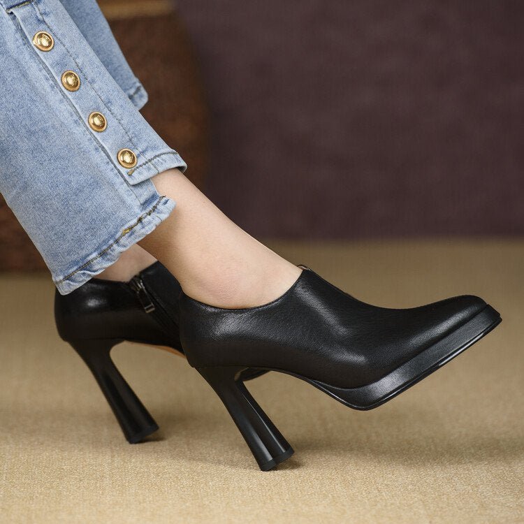 New Style Chunky - heeled Vintage Deep - toe Pumps With Zippers - Babyvera