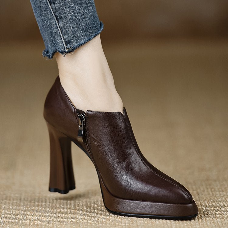 New Style Chunky - heeled Vintage Deep - toe Pumps With Zippers - Babyvera