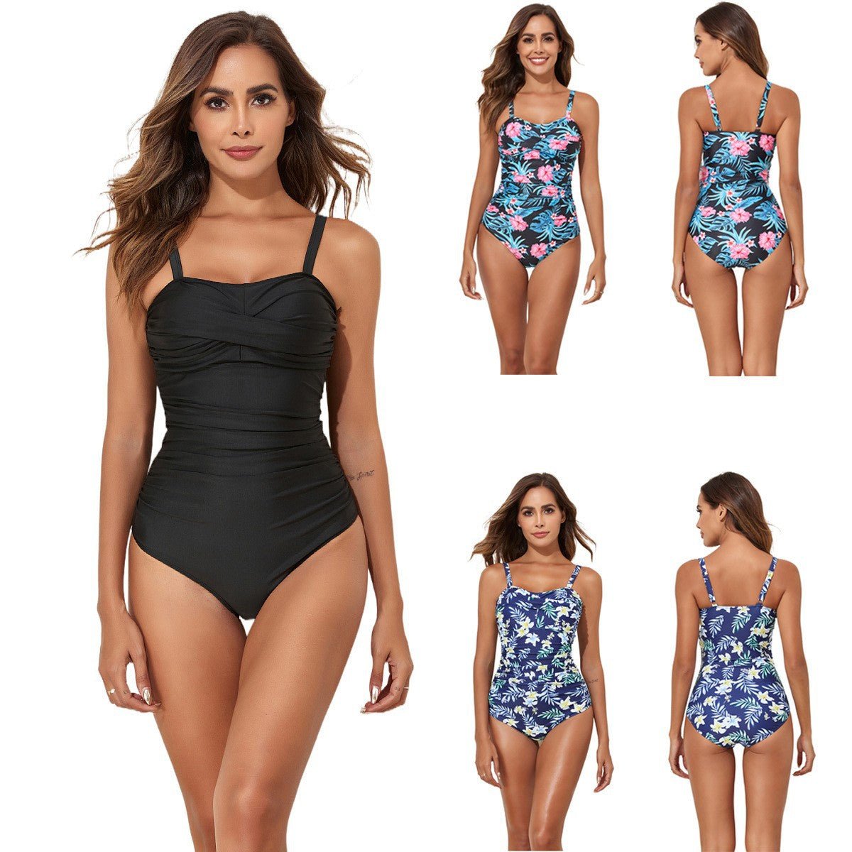 New Swimwear Fashion Conservative Printed Solid Color One Piece Swimsuit - Babyvera