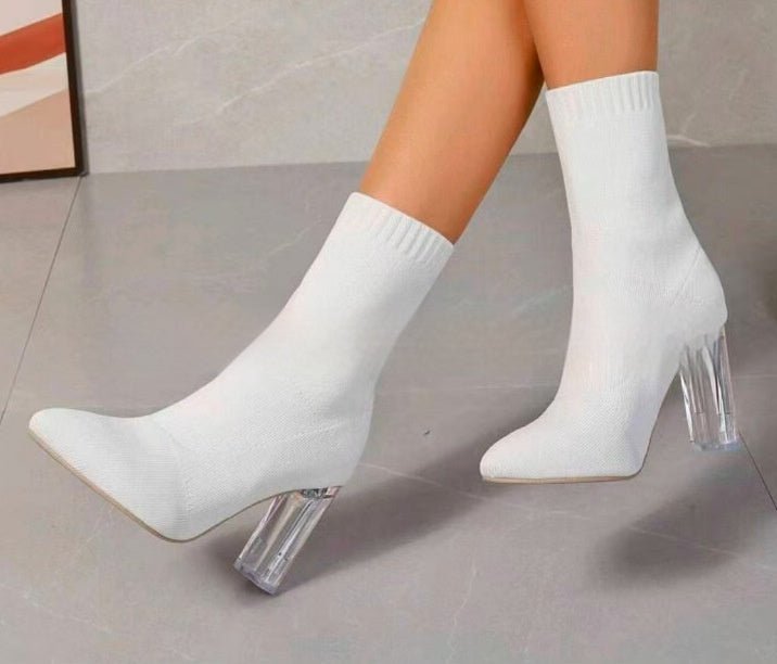 New Winter Fashion Minimalist Chunky - heeled Knitted Suede Ankle Boots With Pointed Toes For Women - Babyvera