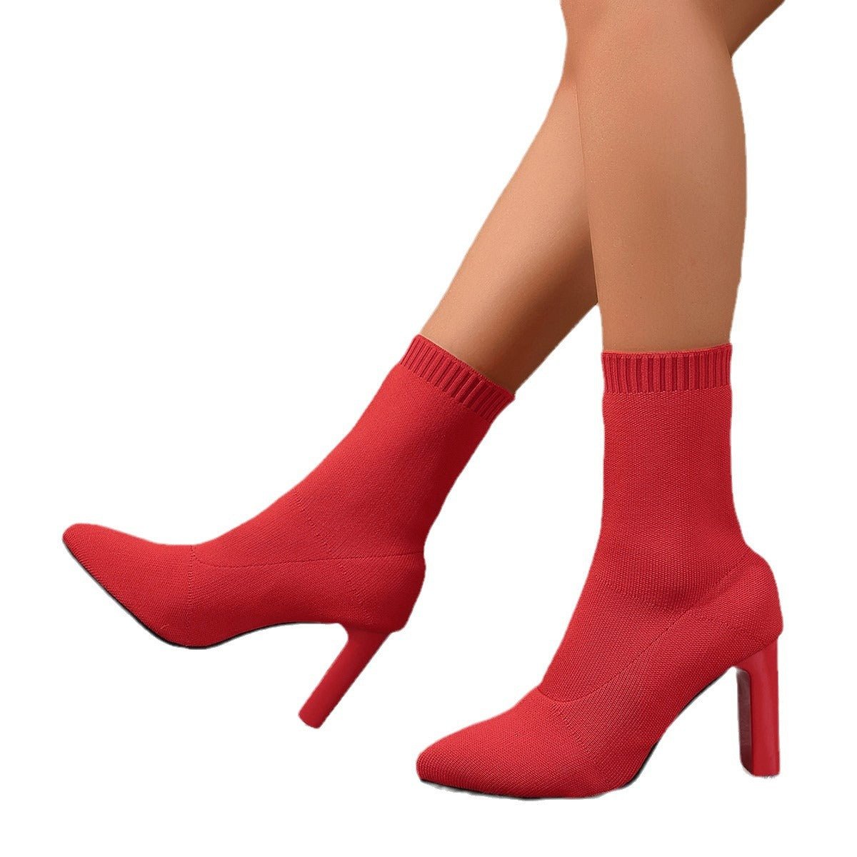 New Winter Fashion Minimalist Chunky - heeled Knitted Suede Ankle Boots With Pointed Toes For Women - Babyvera