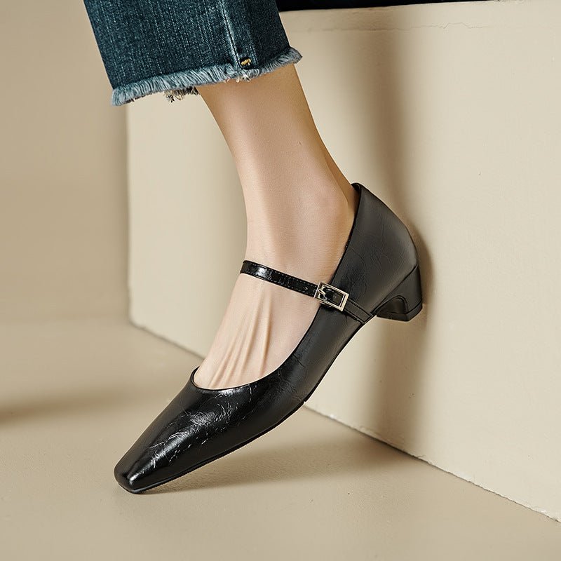 New Women's Low - cut Shoes With A Square Toe And A 3cm Mid - heel - Babyvera