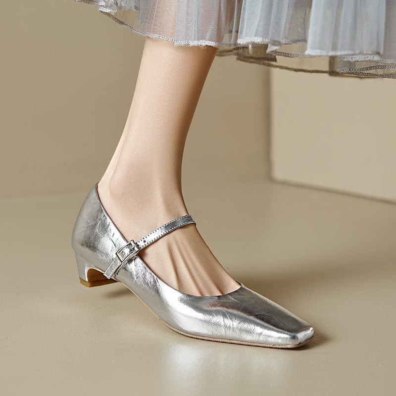 New Women's Low - cut Shoes With A Square Toe And A 3cm Mid - heel - Babyvera