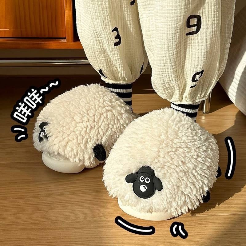 New Women's Winter Cartoon Sheepskin Cotton Slippers For Indoor Wear - Babyvera