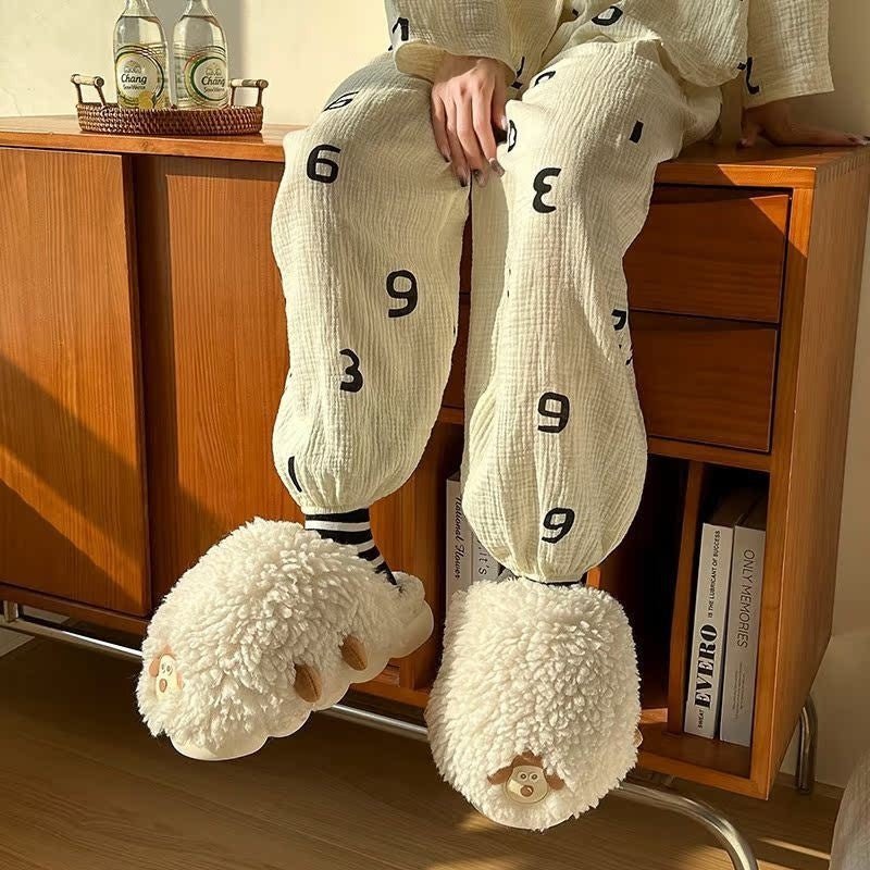 New Women's Winter Cartoon Sheepskin Cotton Slippers For Indoor Wear - Babyvera