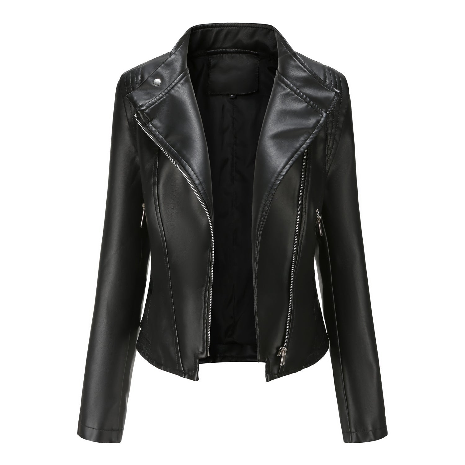 PU Lapel Women Slim-fit Leather Coat Women - Babyvera