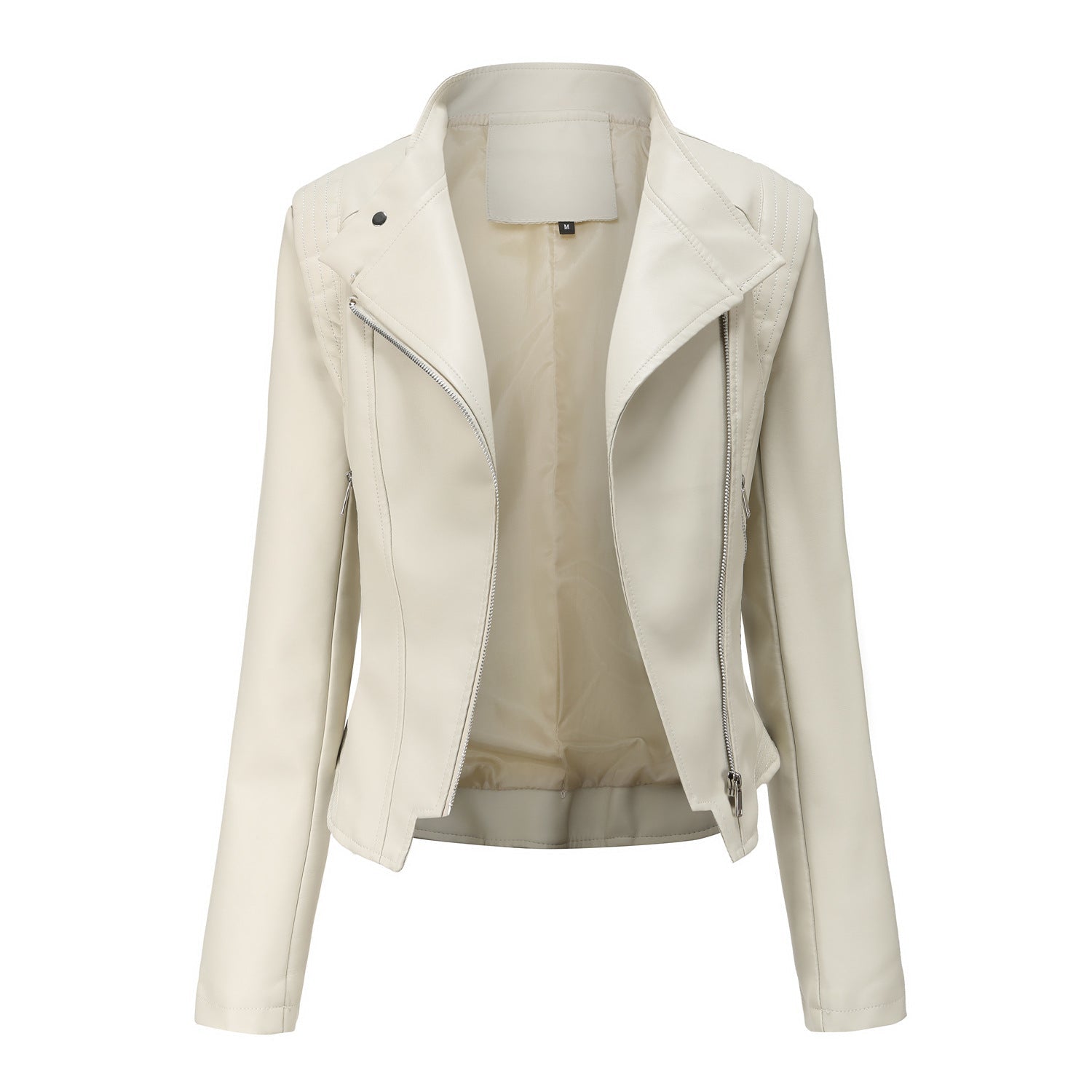PU Lapel Women Slim-fit Leather Coat Women - Babyvera