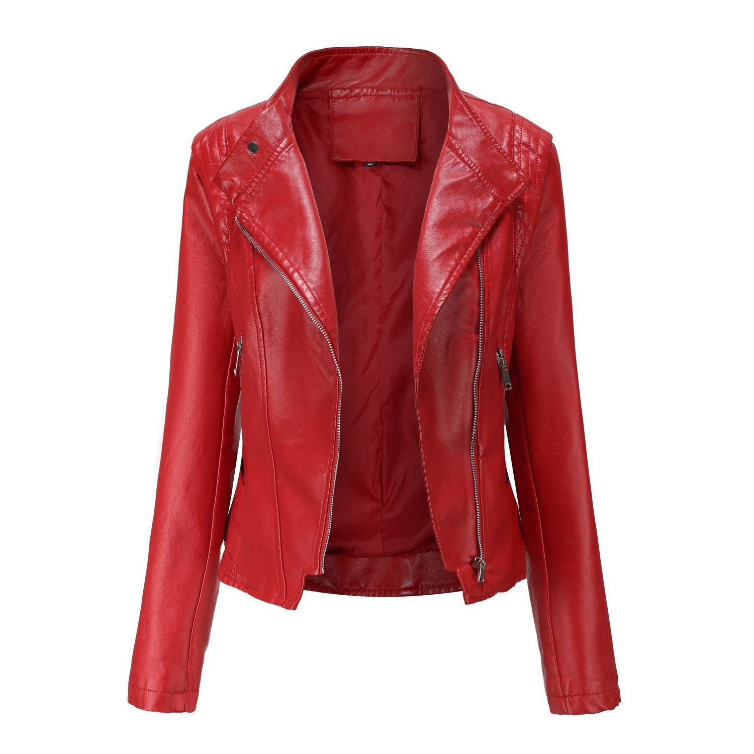 PU Lapel Women Slim-fit Leather Coat Women - Babyvera