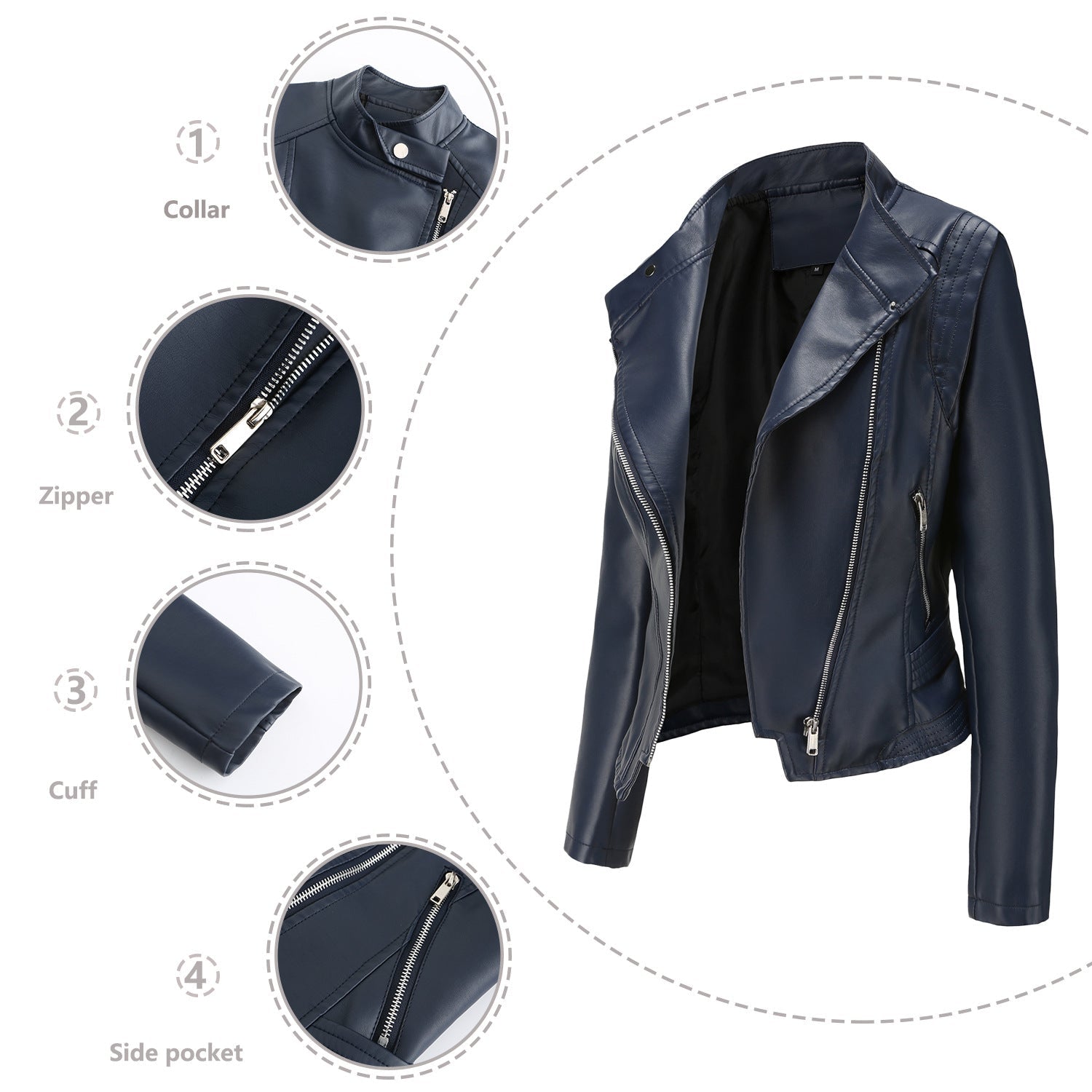 PU Lapel Women Slim-fit Leather Coat Women - Babyvera