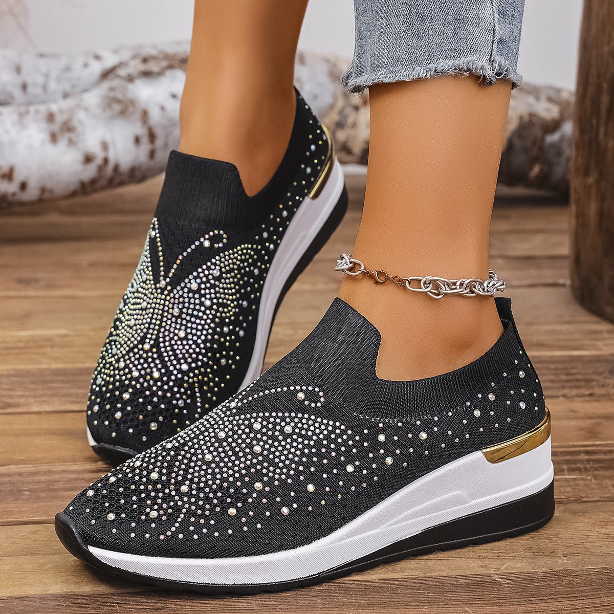 Pumps Women's Summer Wedge Round Toe Rhinestone Slip - on Women's Pumps Pumps - Babyvera
