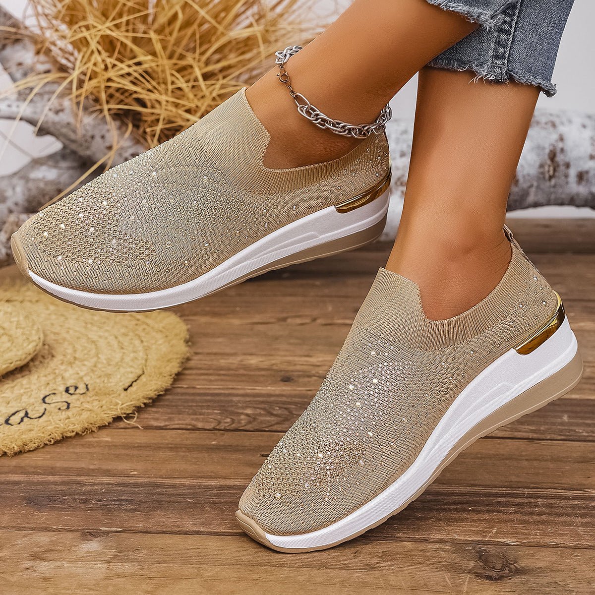 Pumps Women's Summer Wedge Round Toe Rhinestone Slip - on Women's Pumps Pumps - Babyvera