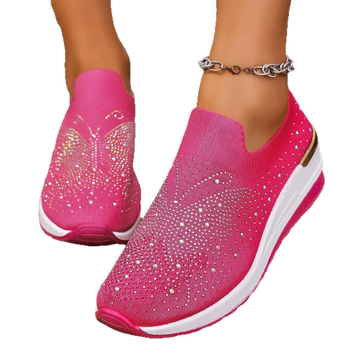 Pumps Women's Summer Wedge Round Toe Rhinestone Slip - on Women's Pumps Pumps - Babyvera