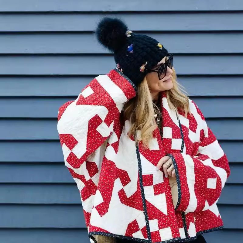 Red For Women Geometric Printed Coat - Babyvera