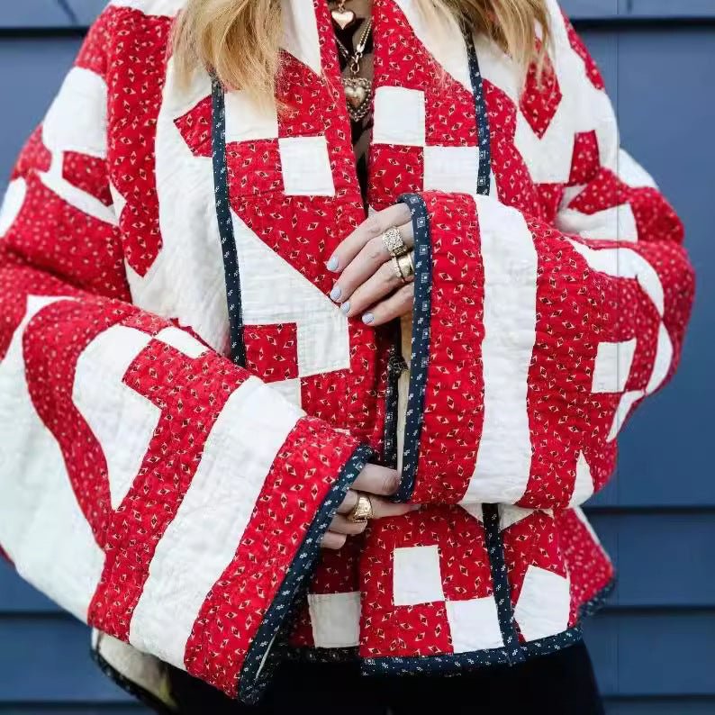 Red For Women Geometric Printed Coat - Babyvera