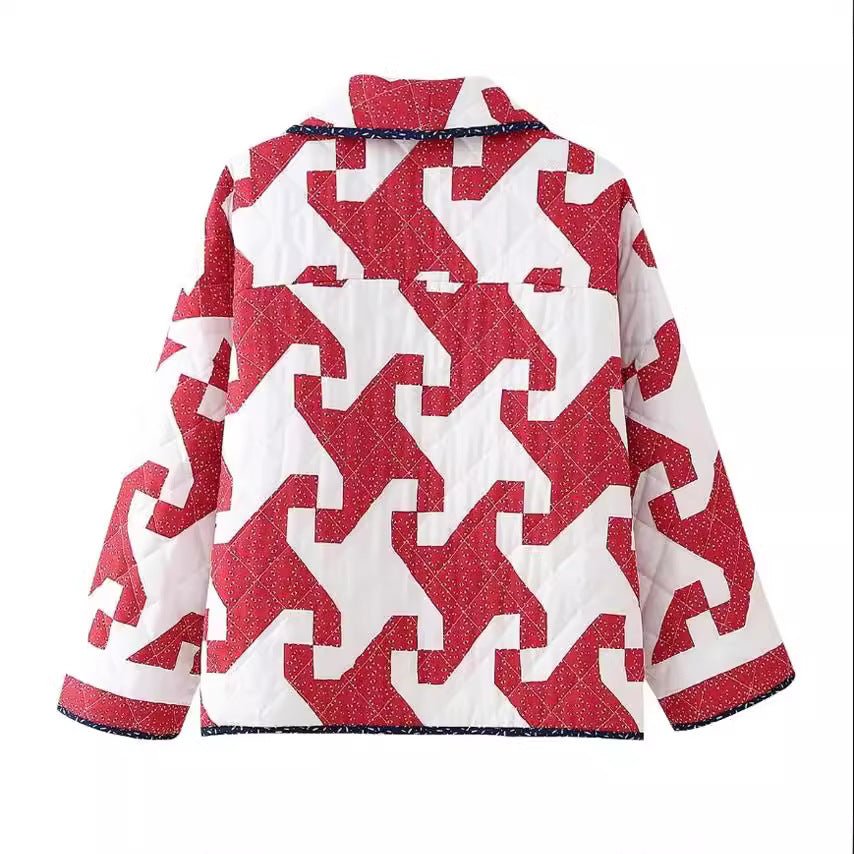 Red For Women Geometric Printed Coat - Babyvera