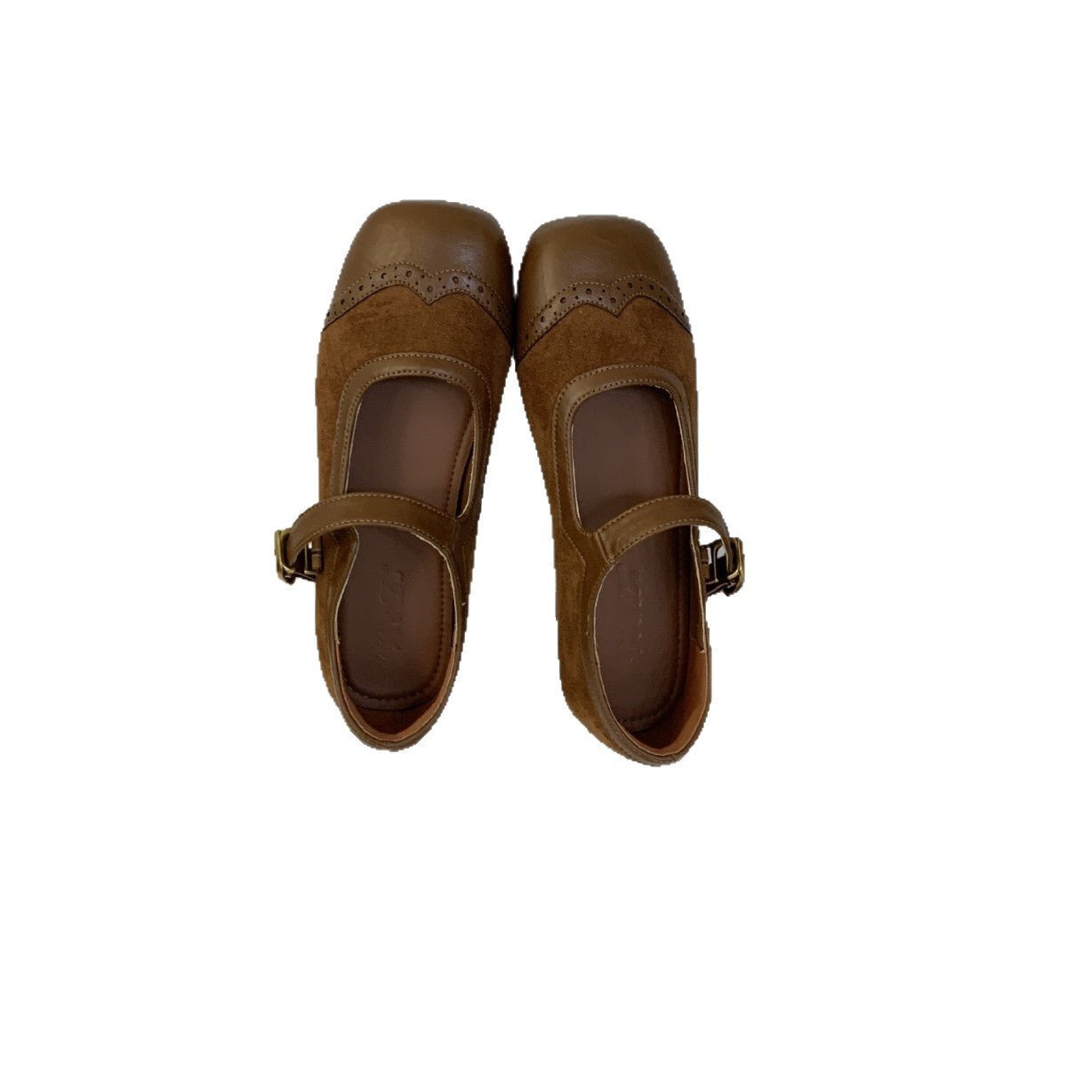 Retro Brown Square - toe Carved Embellished Slingback Mary Jane Shoes - Babyvera