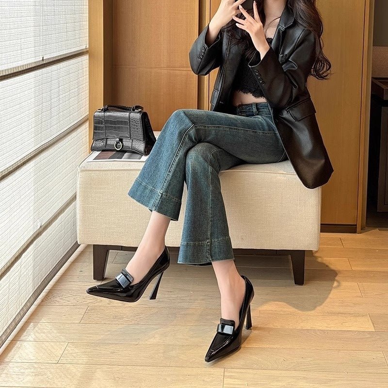 Retro Pointed Elegant Women's Commuting Stiletto Patent Leather High Heels - Babyvera