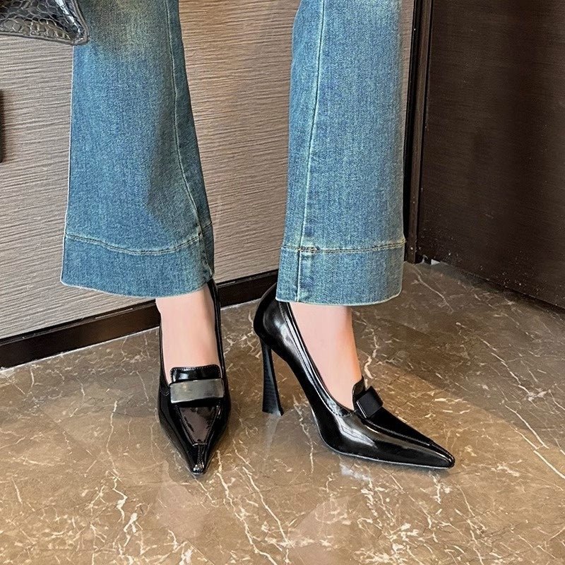 Retro Pointed Elegant Women's Commuting Stiletto Patent Leather High Heels - Babyvera