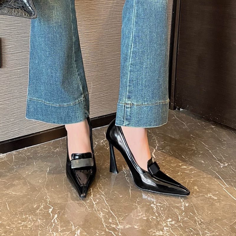 Retro Pointed Elegant Women's Commuting Stiletto Patent Leather High Heels - Babyvera