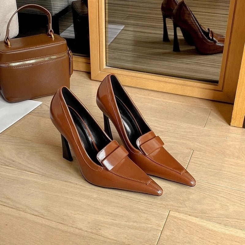 Retro Pointed Elegant Women's Commuting Stiletto Patent Leather High Heels - Babyvera
