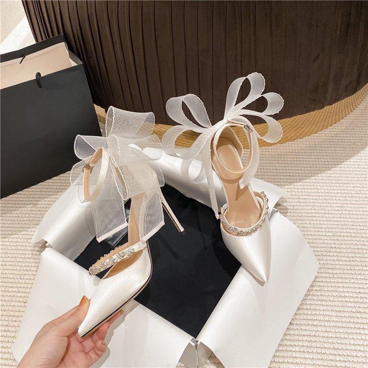 Rhinestone Bow High Heel Sandals - Babyvera