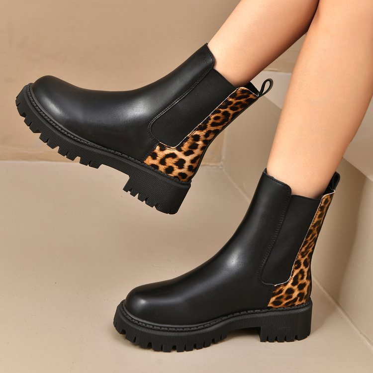 Round - toe Chunky - heel Patchwork Casual All - matching Boots - Babyvera