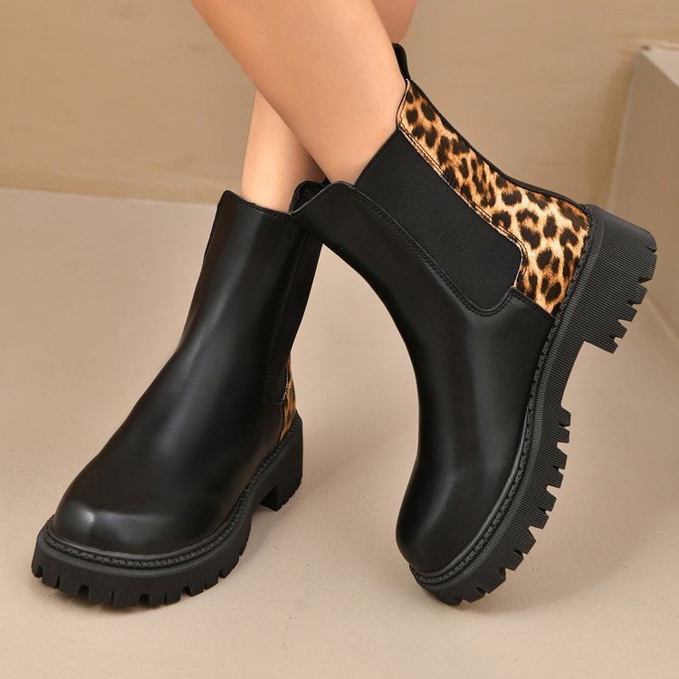 Round - toe Chunky - heel Patchwork Casual All - matching Boots - Babyvera