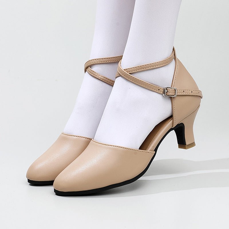 Soft - soled Mid - To High - heeled Modern Cha - cha Closed - toe Dance Shoes For Practice - Babyvera