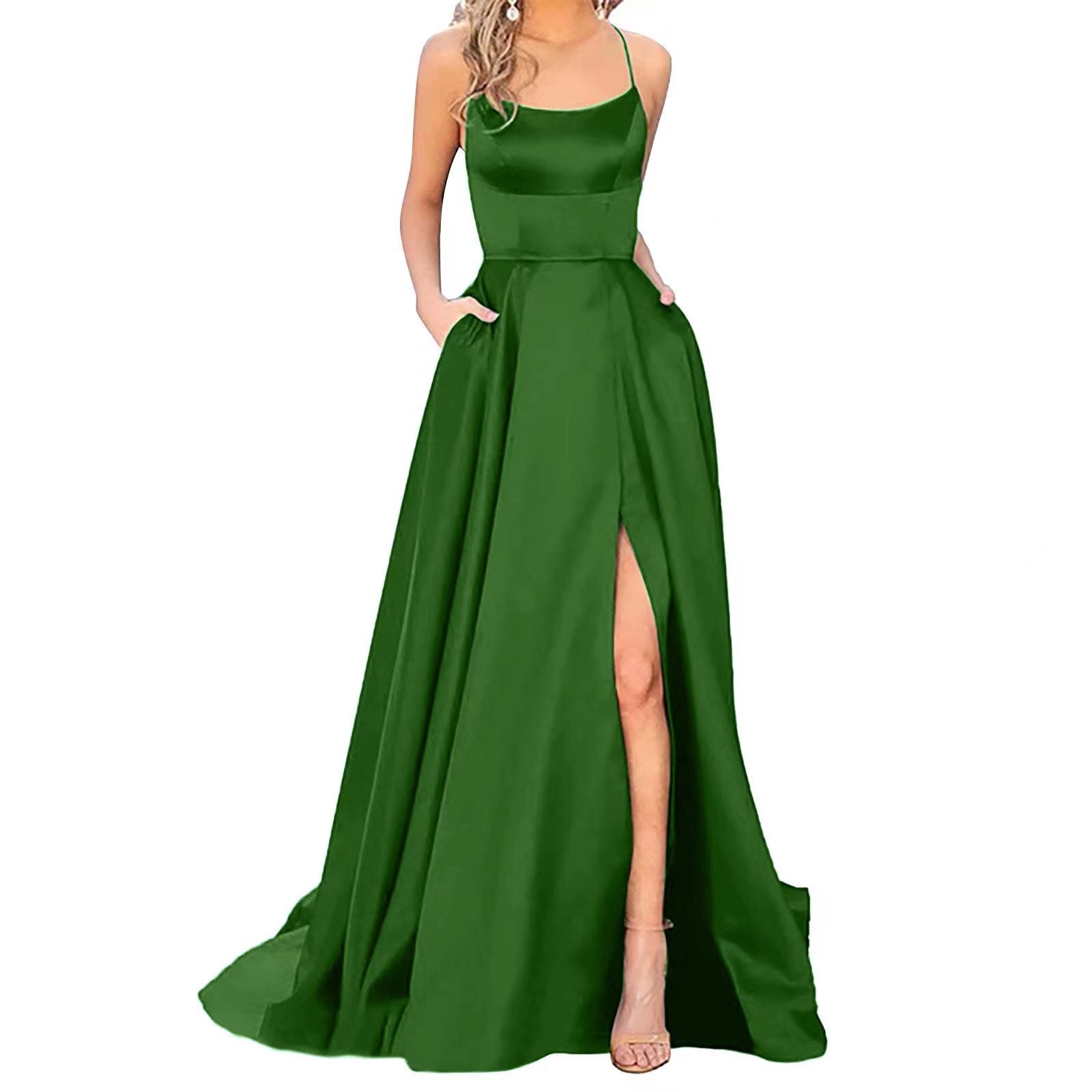 Solid Color Long Slimming And Shoulder Hollow Girlfriends Fashion Bridesmaid Party Dress - Babyvera