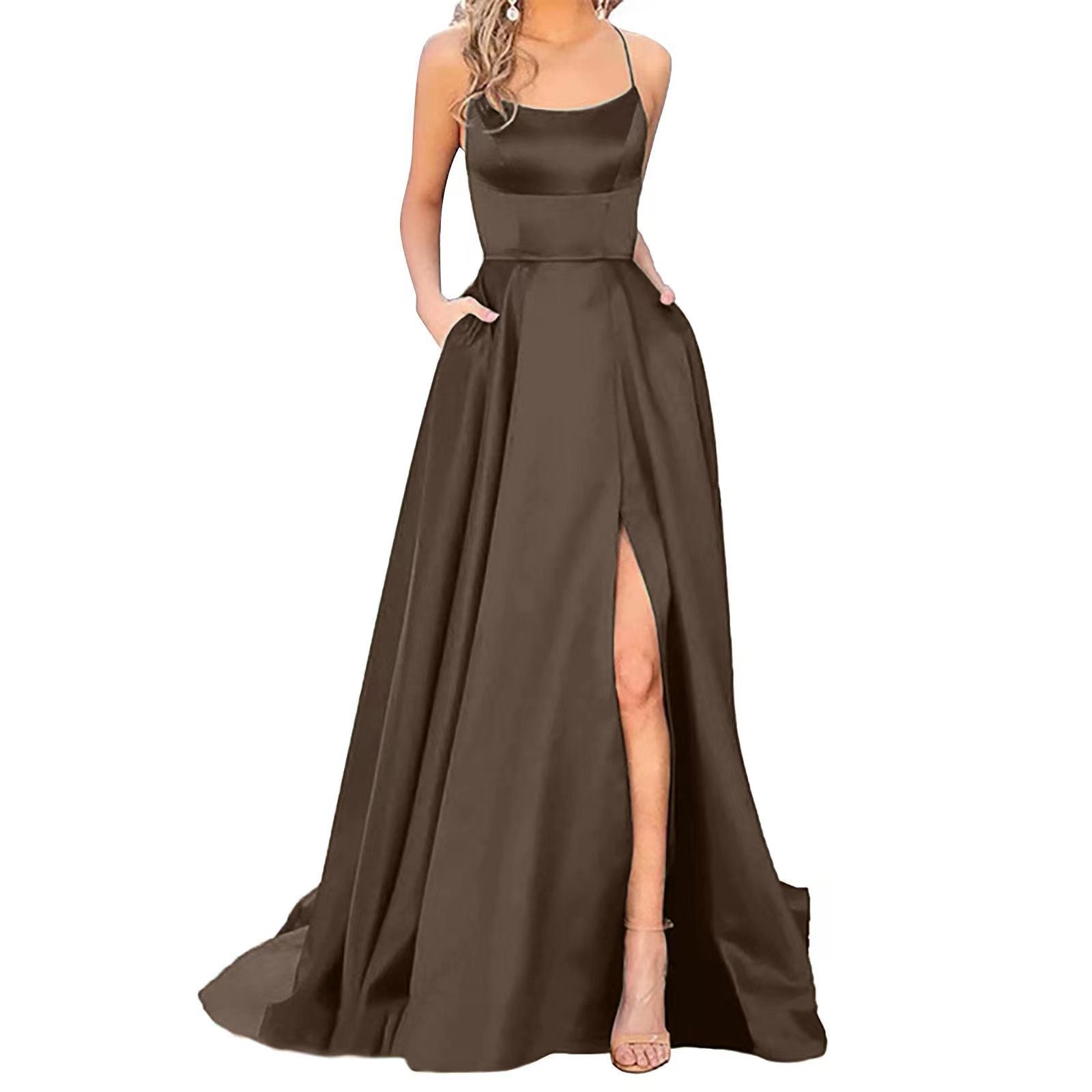 Solid Color Long Slimming And Shoulder Hollow Girlfriends Fashion Bridesmaid Party Dress - Babyvera