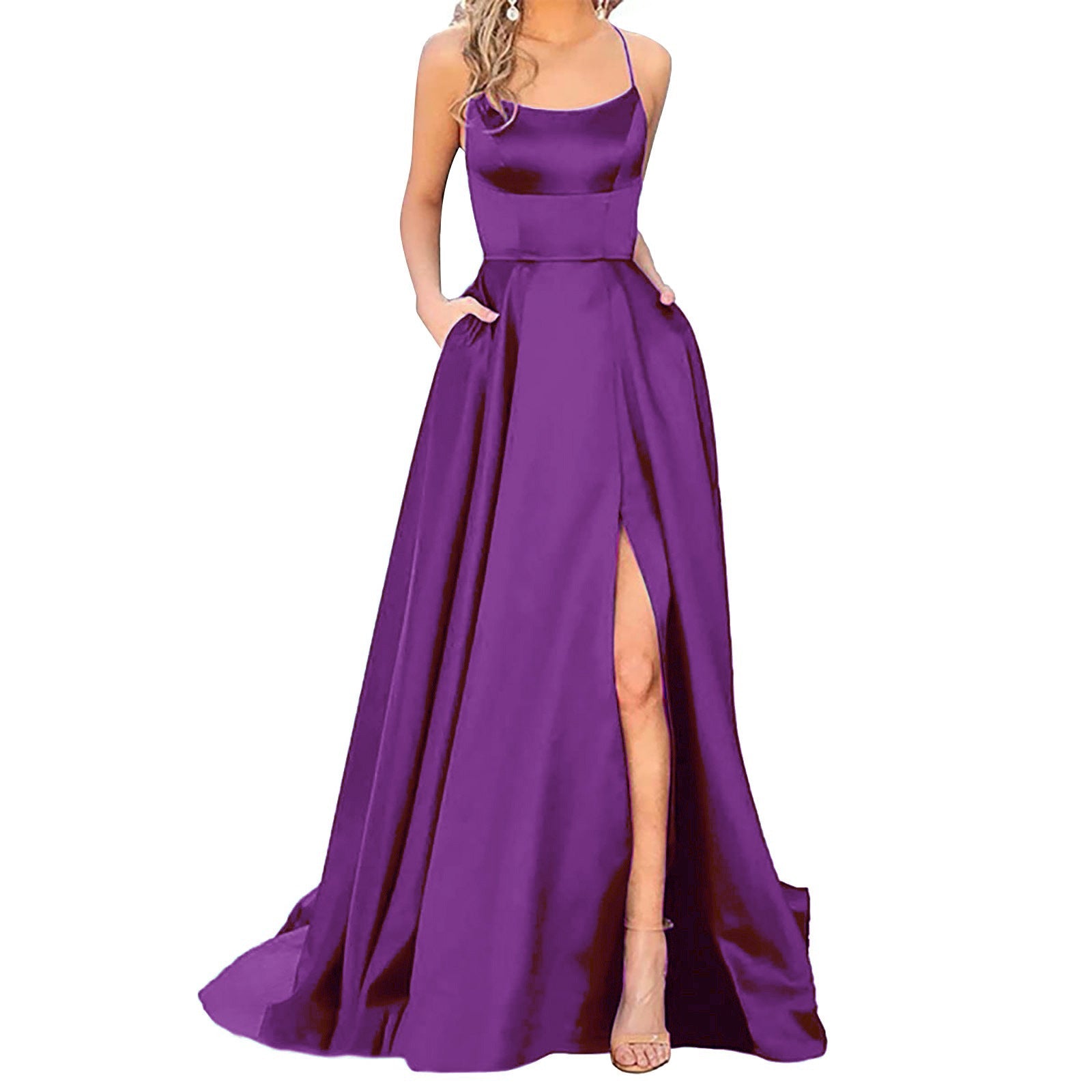Solid Color Long Slimming And Shoulder Hollow Girlfriends Fashion Bridesmaid Party Dress - Babyvera