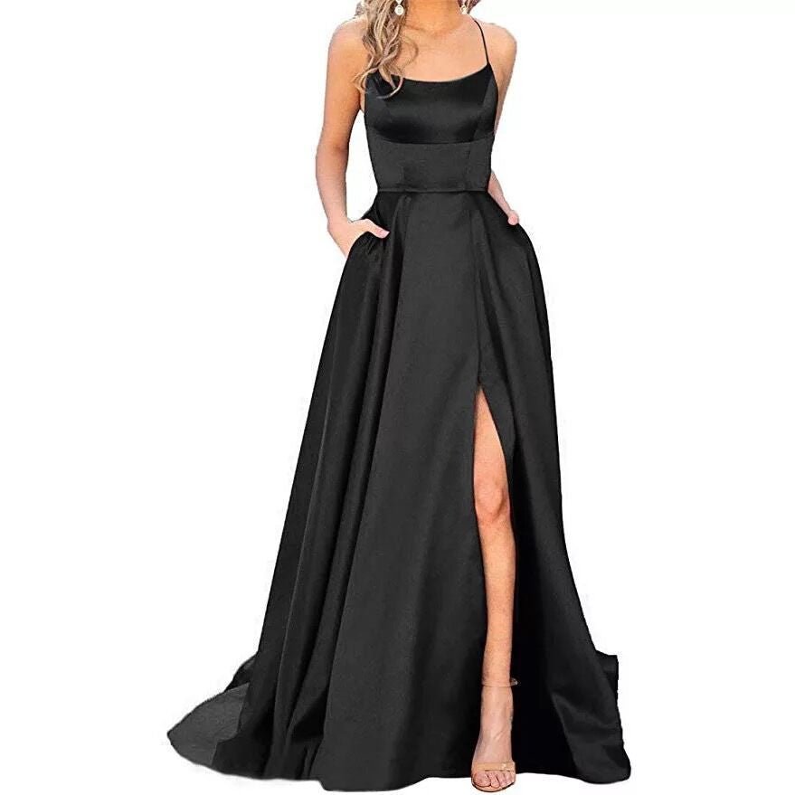 Solid Color Long Slimming And Shoulder Hollow Girlfriends Fashion Bridesmaid Party Dress - Babyvera