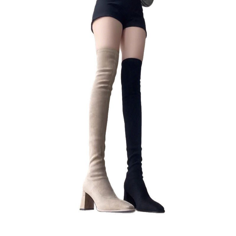 Stretchy Over - the - knee Chunky - heeled Boots For Fall And Winter - Babyvera