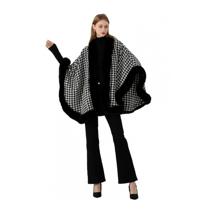 Tweed Shawl Scarf Cape Coat Women - Babyvera