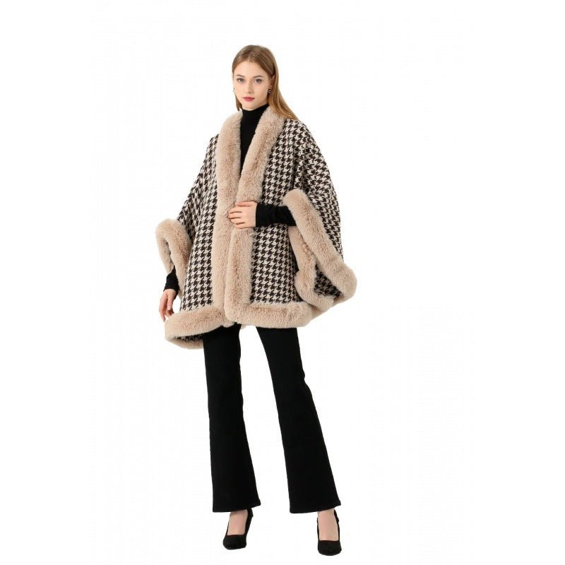 Tweed Shawl Scarf Cape Coat Women - Babyvera