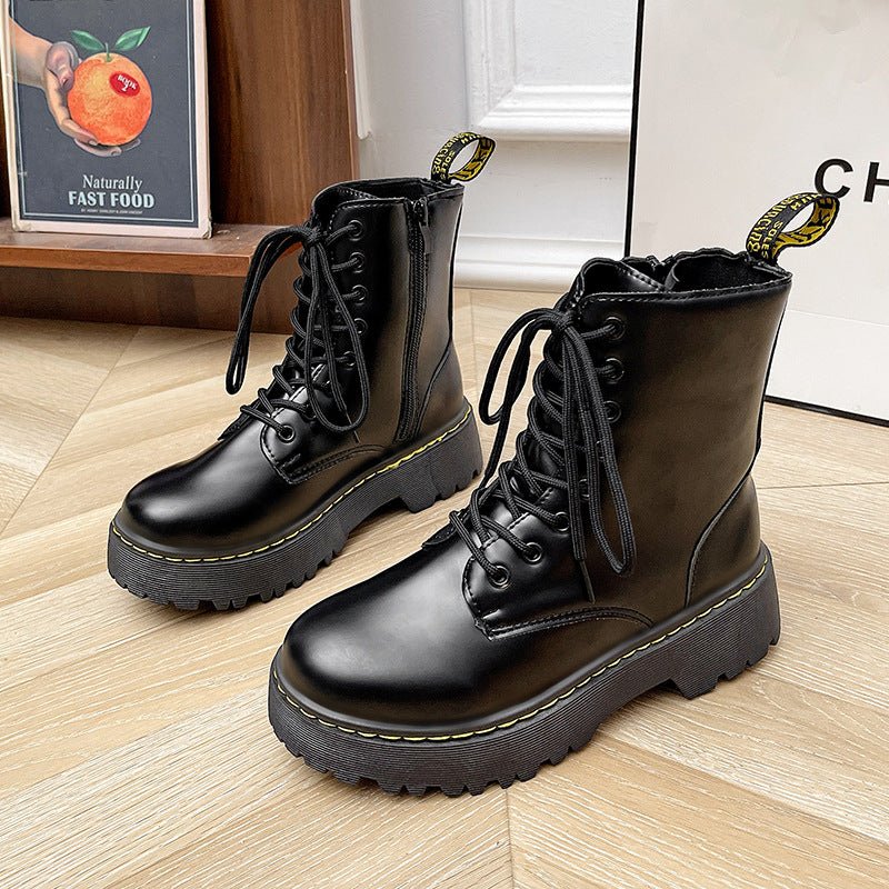 Versatile Lace - up Martin Boots With Thick Heels - Babyvera