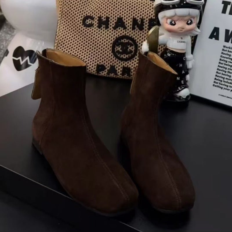 Versatile Retro Round Toe Matte Leather Casual Ankle Boots - Babyvera