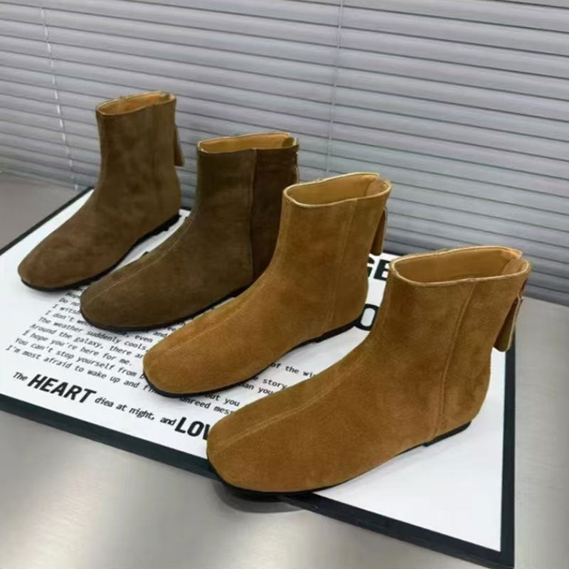 Versatile Retro Round Toe Matte Leather Casual Ankle Boots - Babyvera