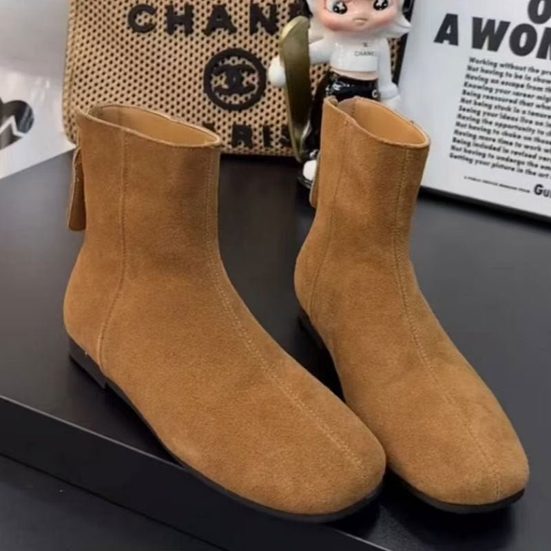 Versatile Retro Round Toe Matte Leather Casual Ankle Boots - Babyvera