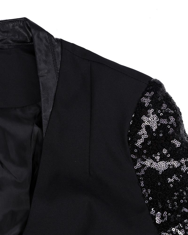 Women Thin Jacket Coat Spring Autumn Long Sleeve Lapel Fashion Silver Black Sequin Elegant Slim Work Blazers Suit feminino - Babyvera