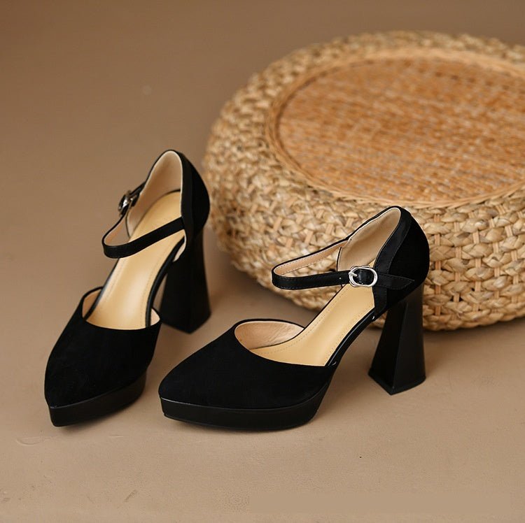 Women's Buckle Hollowed Sandals Stiletto Heel Pointed - toe Frosted - Babyvera