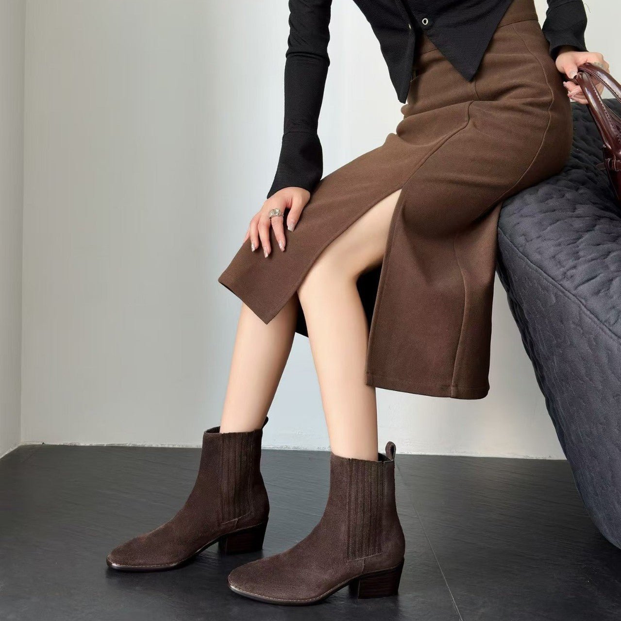 Womens Early Autumn French - Style Ankle Boots In Genuine Leather With A Square Toe And Chunky Mid Heel - Babyvera