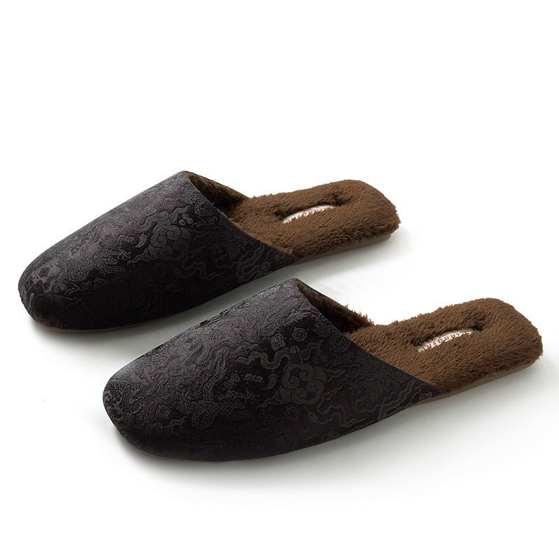 Women's Embroidered Floral Ox - Tendon Sole Plush Slippers - Babyvera