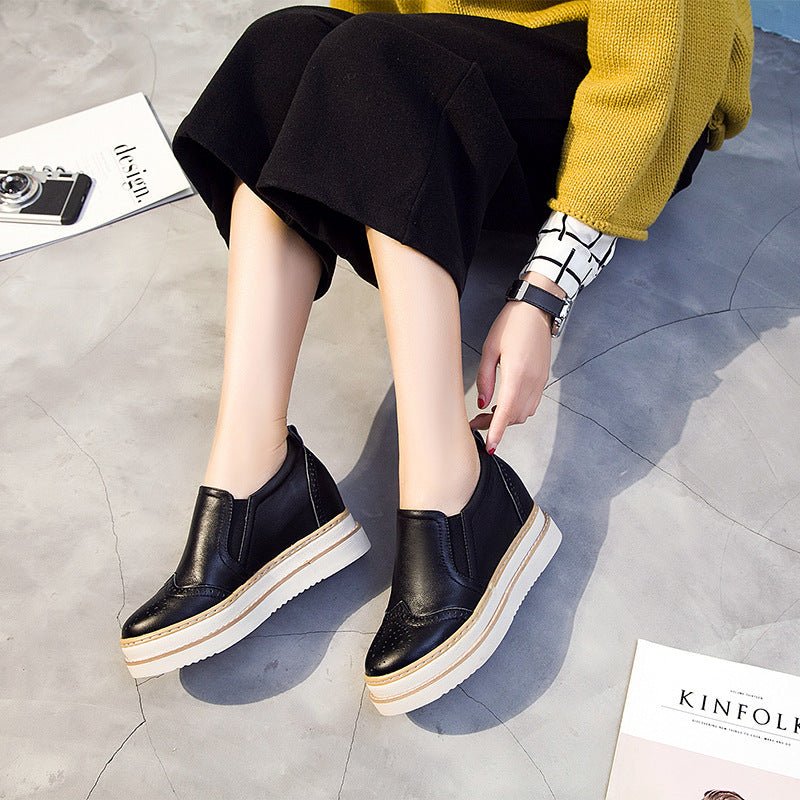 Women's Height Increasing Insole Genuine Leather Women's Shoes Brogue Platform - Babyvera