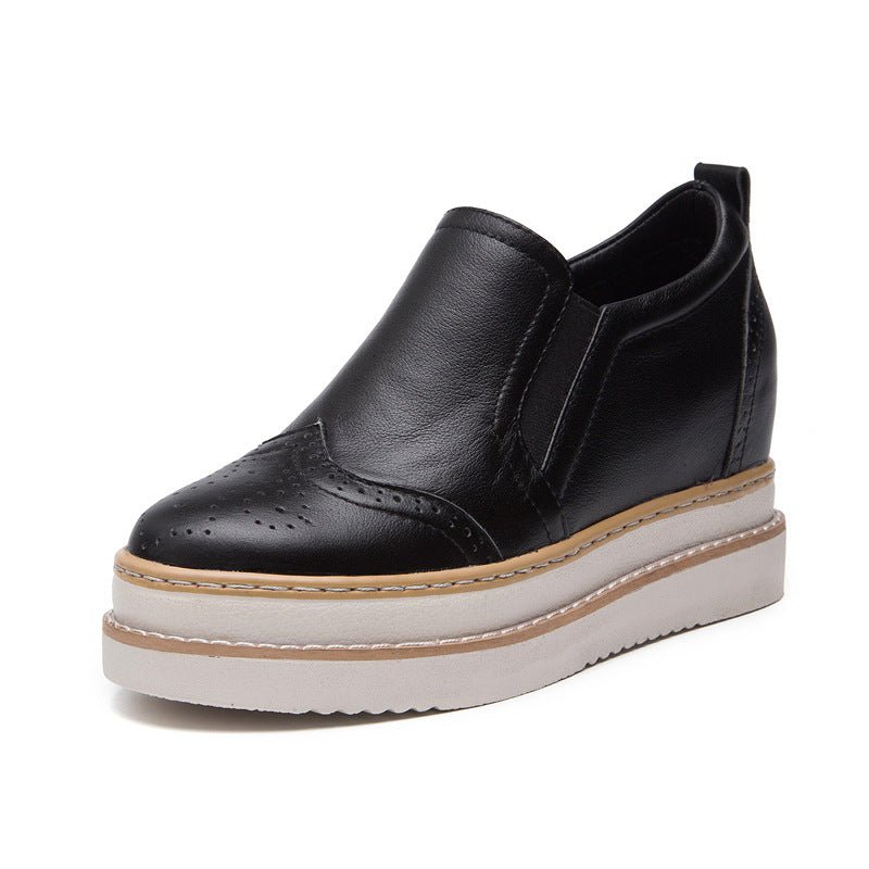 Women's Height Increasing Insole Genuine Leather Women's Shoes Brogue Platform - Babyvera