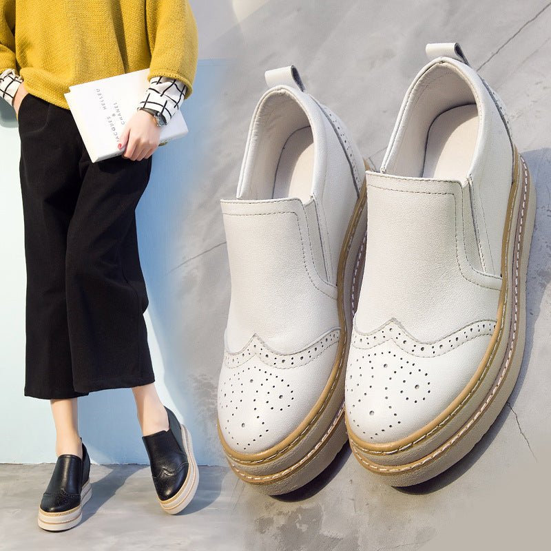 Women's Height Increasing Insole Genuine Leather Women's Shoes Brogue Platform - Babyvera