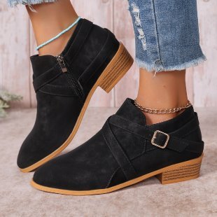 Womens Large - Size Leather Boots With Side Zipper And Cross Straps - Babyvera
