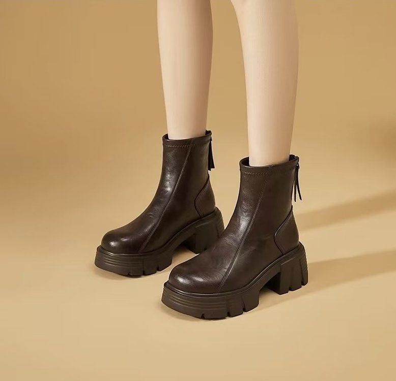 Women's New Fashionable Soft Leather Height-Enhancing British-Style Ankle Boots - Babyvera